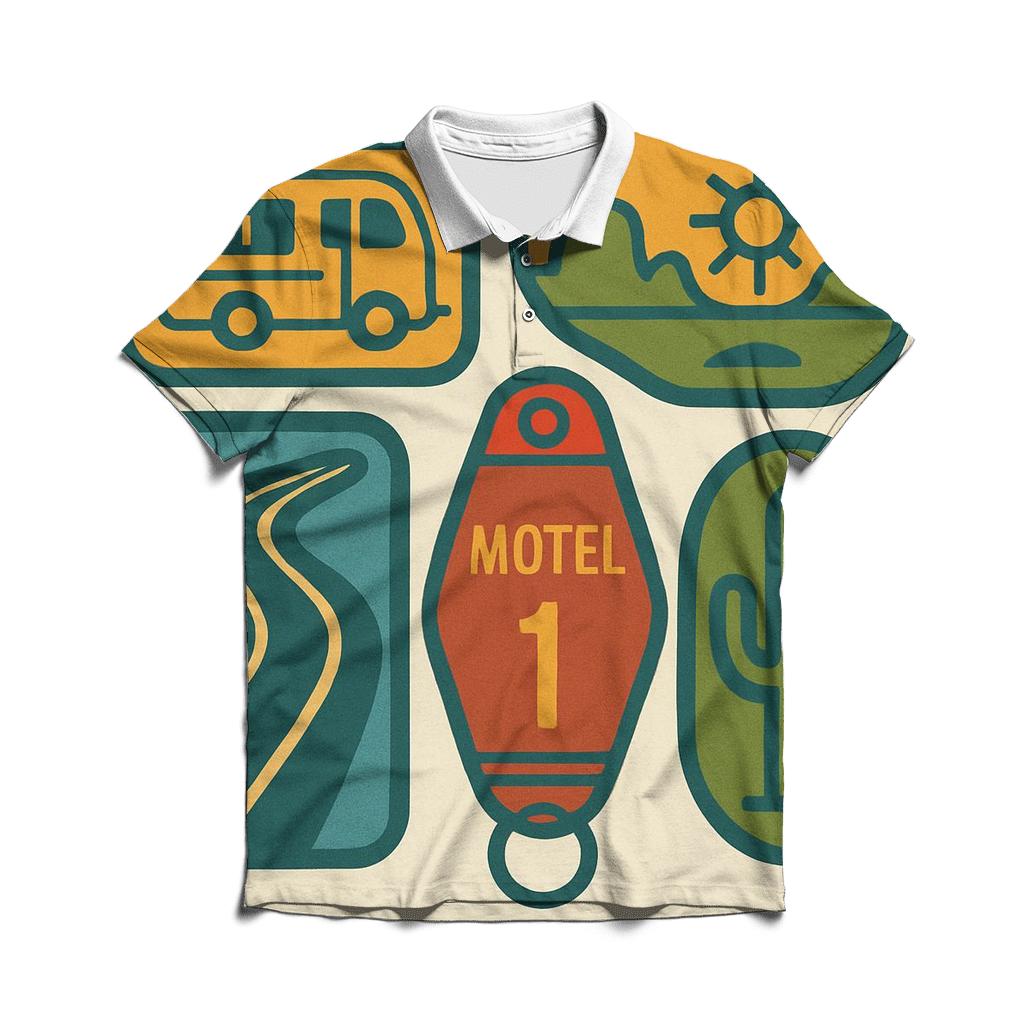 Groovy Road Trip Badge Collage custom polo shirts
