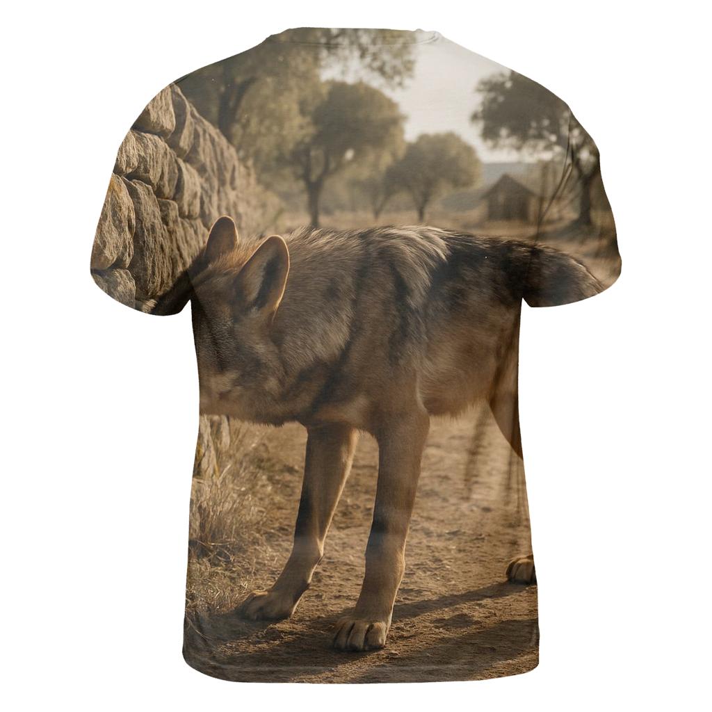 Mediterranean Wolf Among Ancient Pastoral Stone Walls vibrant all-over design tees