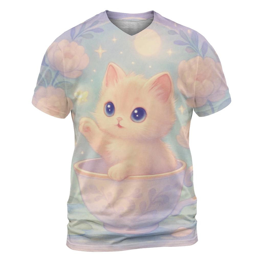 Moonlit Teacup Kitten Garden creative print fashion shirts