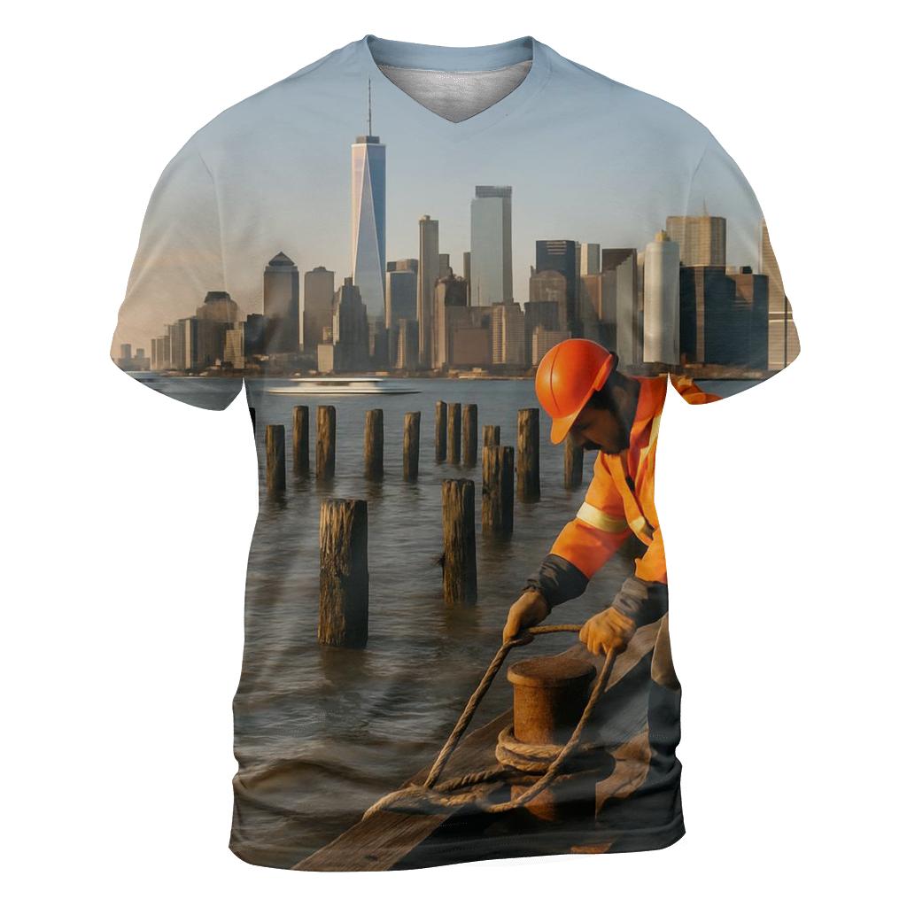 Red Hook Pier Panorama With Lower Manhattan Working Waterfront custom all-over print shirts