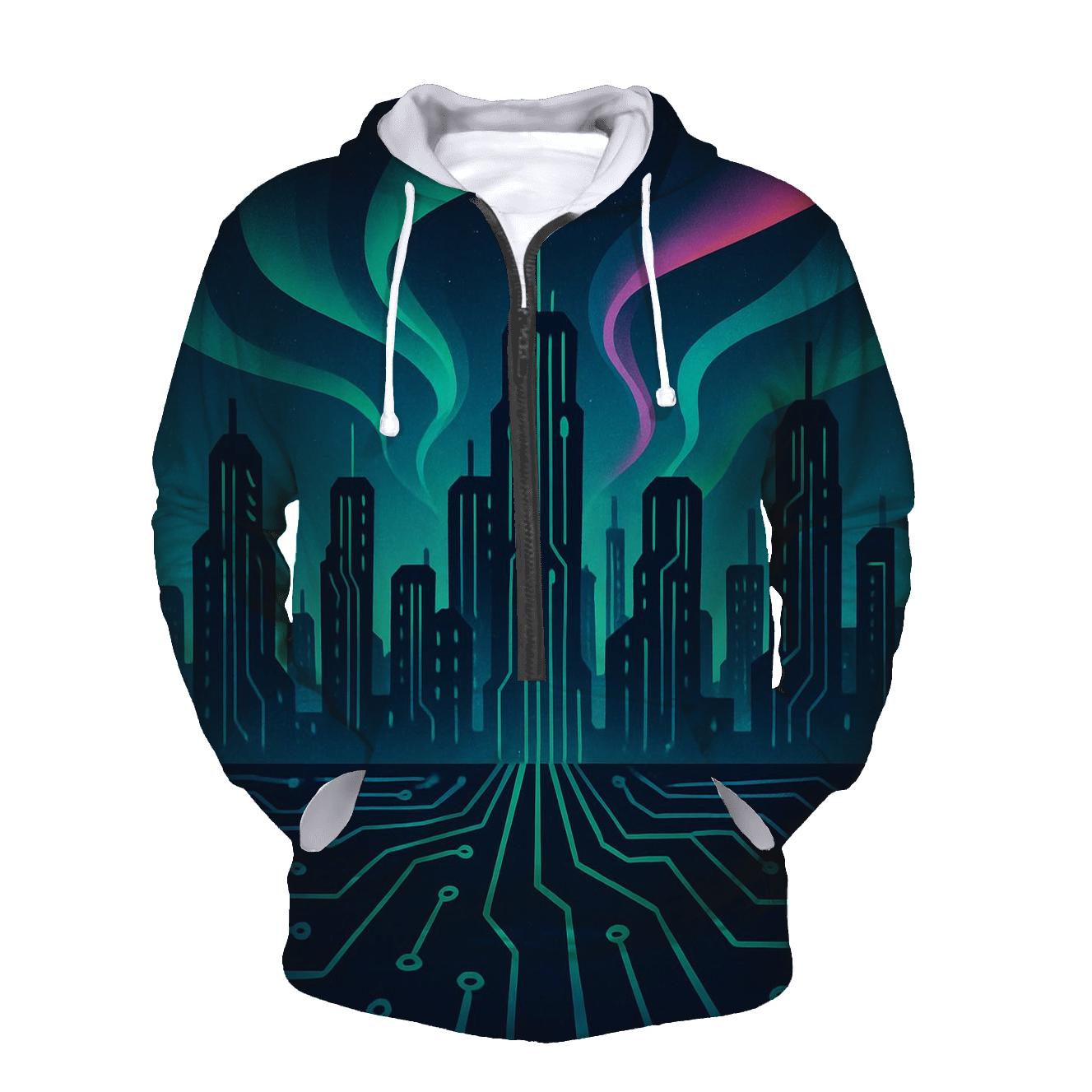 Aurora Circuit Skyline printed hoodies