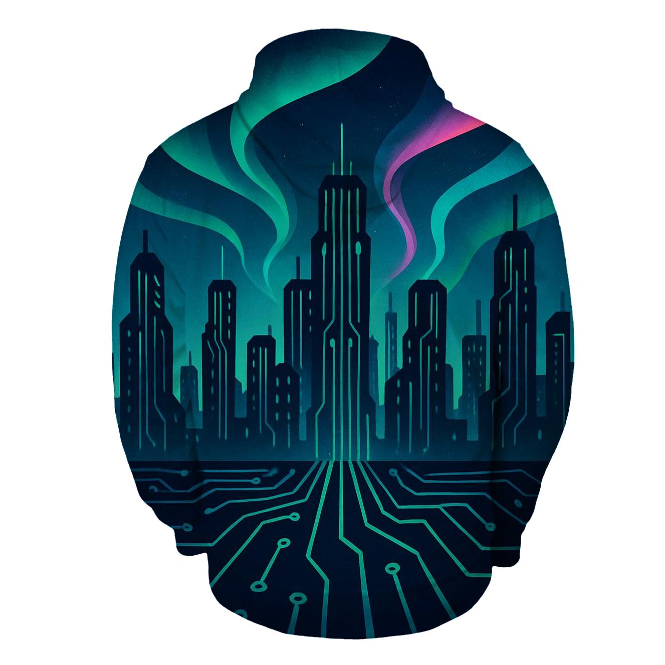 Aurora Circuit Skyline printed hoodies