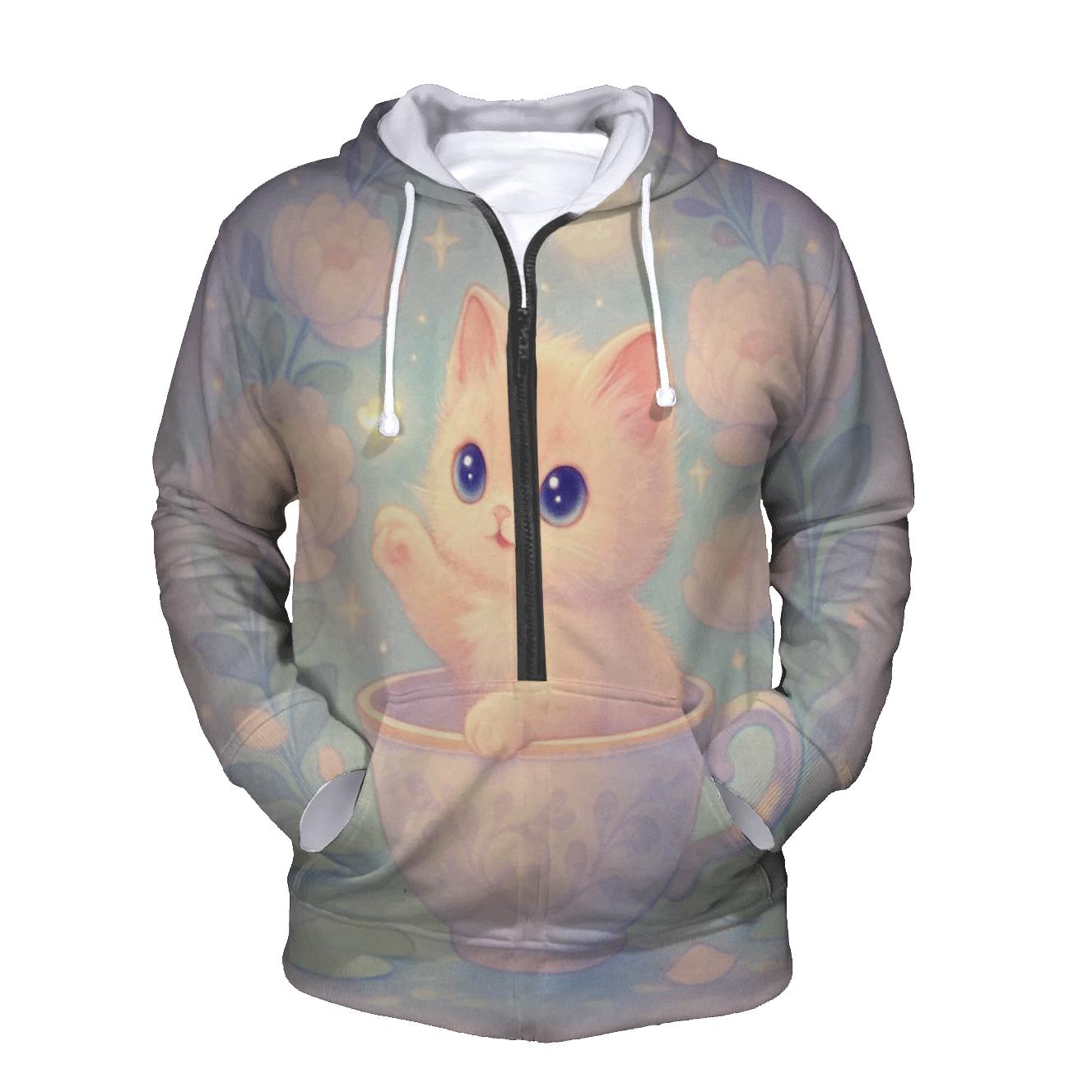 Moonlit Teacup Kitten Garden zip-up hoodies