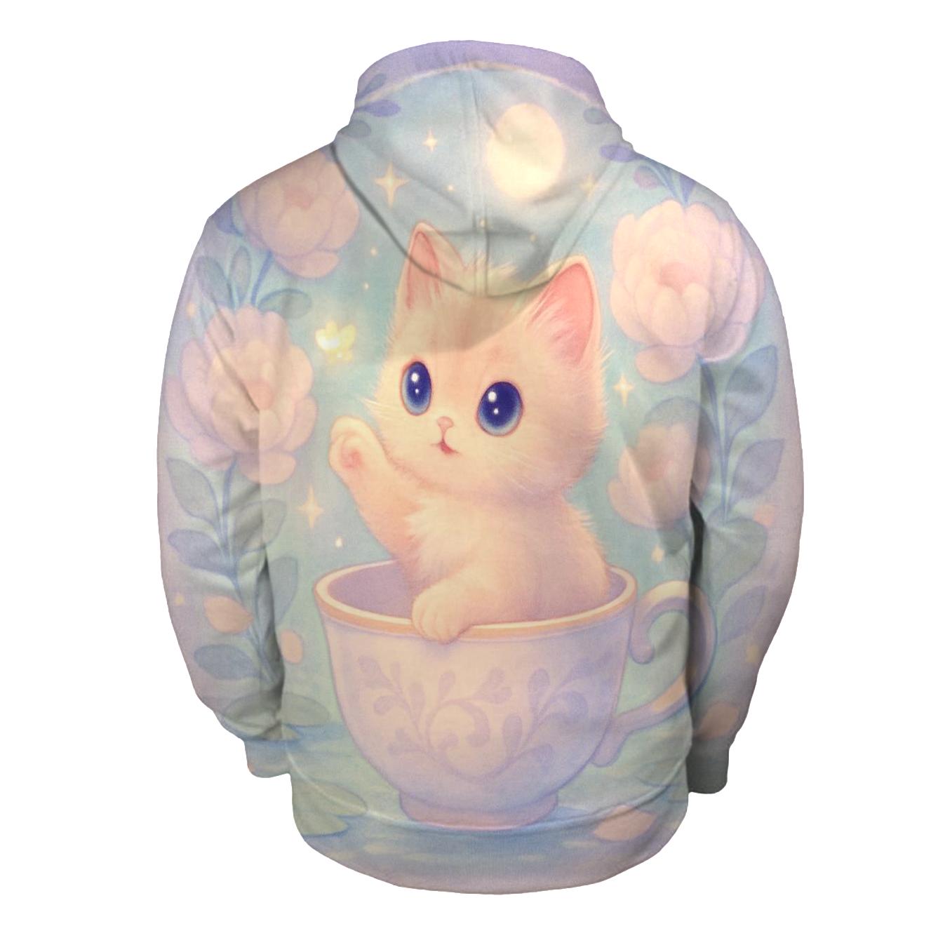 Moonlit Teacup Kitten Garden zip-up hoodies