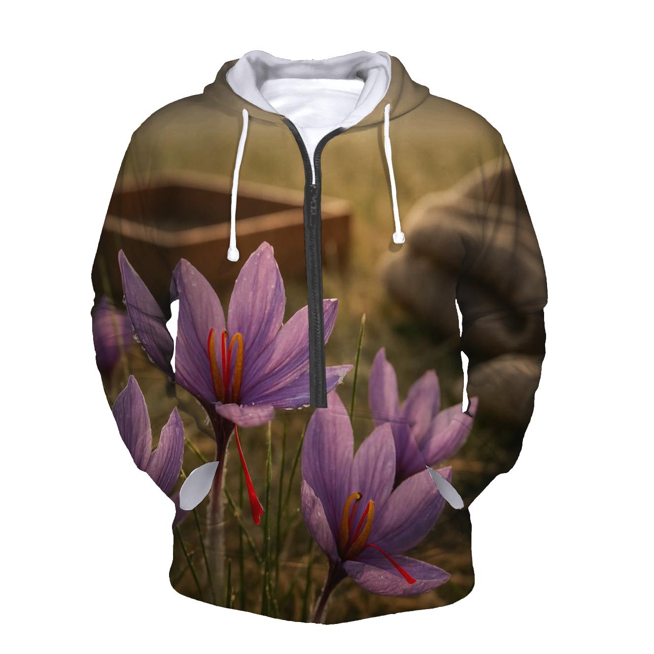 Saffron Crocus After Dawn In A Kashmir Field embroidered hoodies