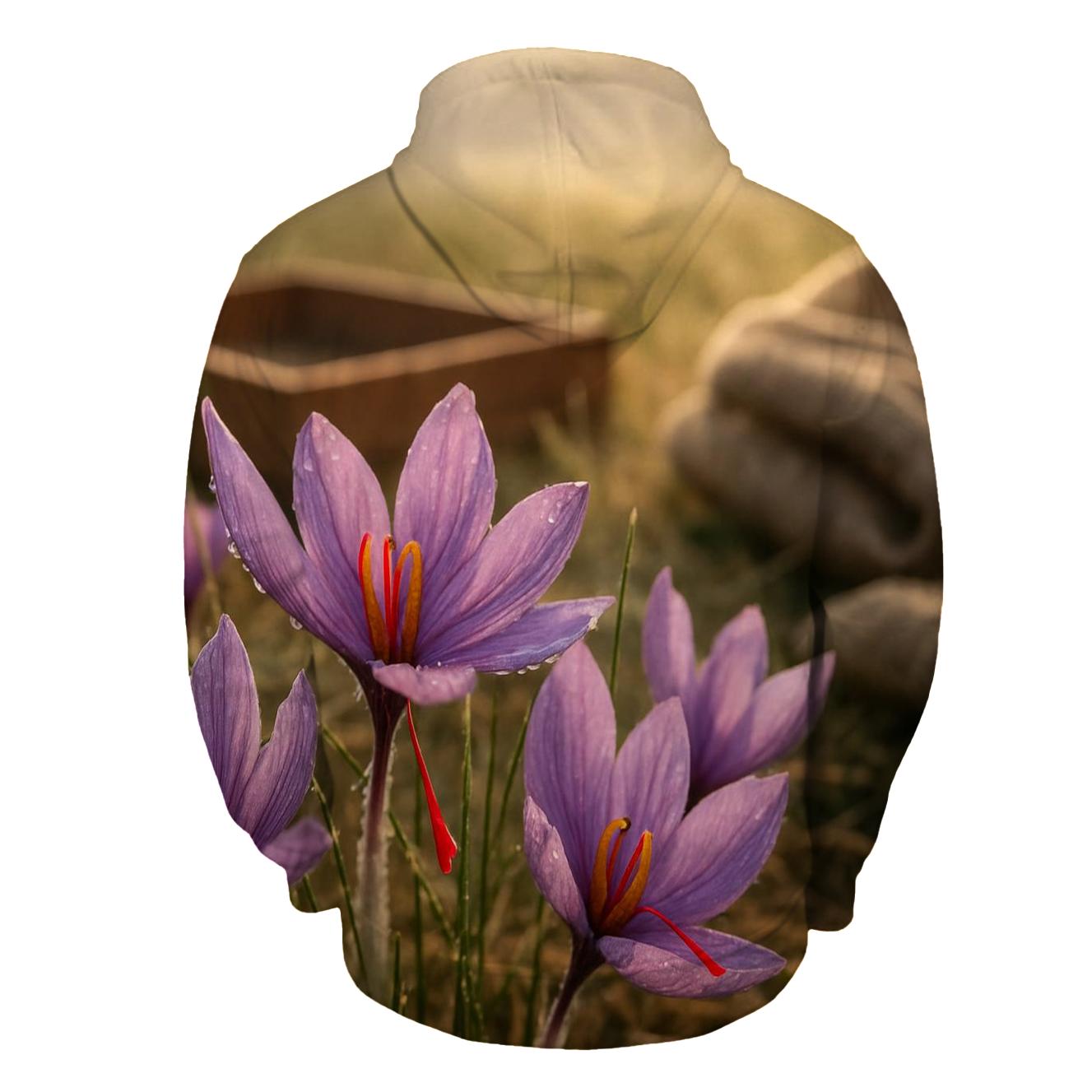 Saffron Crocus After Dawn In A Kashmir Field embroidered hoodies