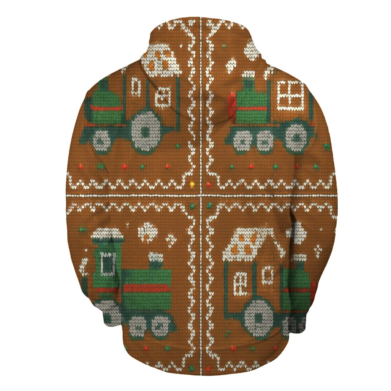 Toy Train Gingerbread Loop Design printed hoodies
