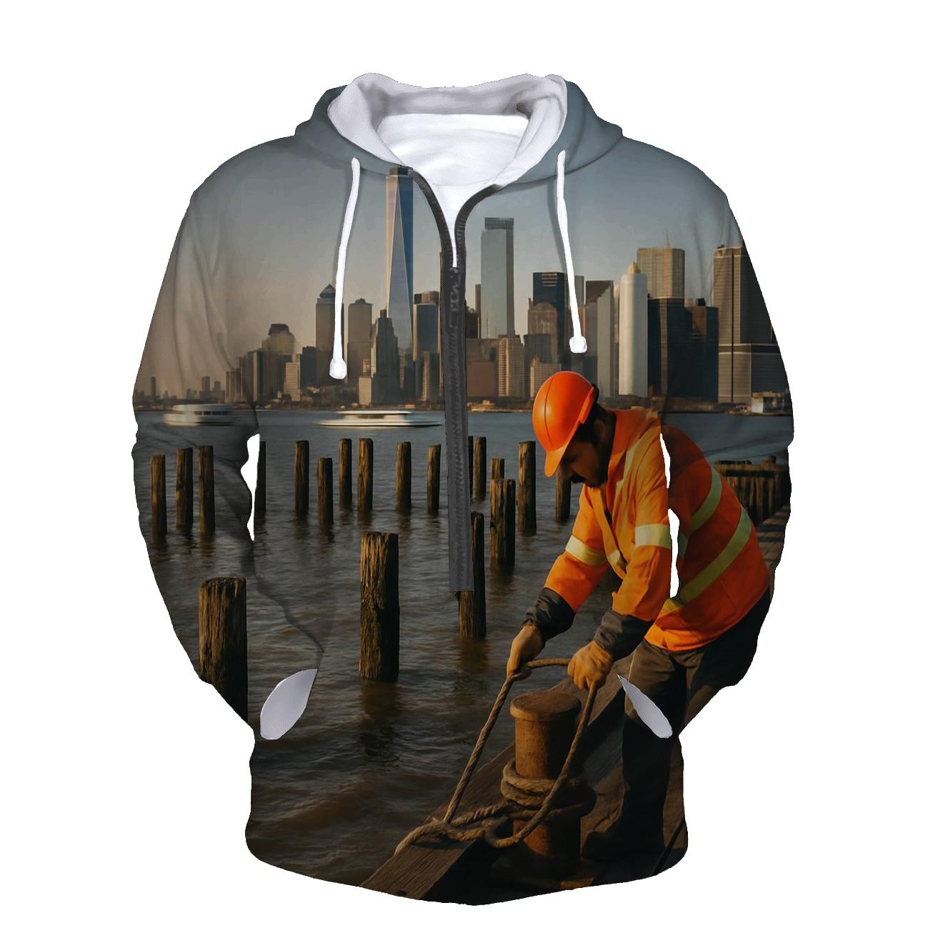 Red Hook Pier Panorama With Lower Manhattan Working Waterfront heavyweight hoodies
