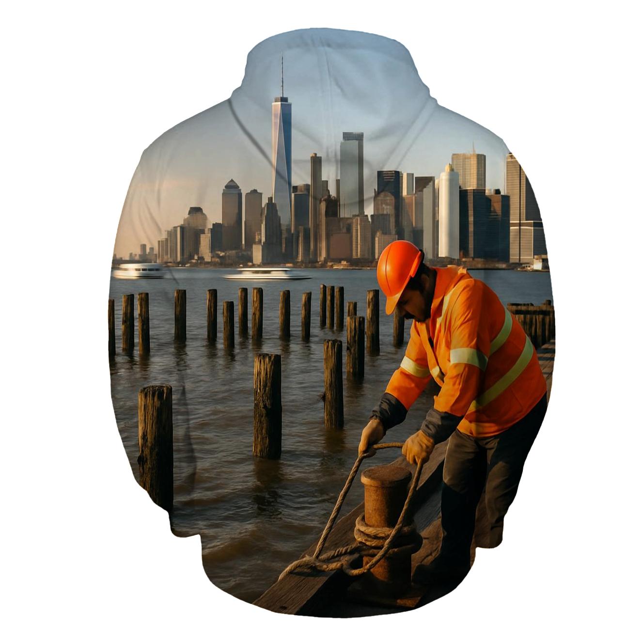Red Hook Pier Panorama With Lower Manhattan Working Waterfront heavyweight hoodies