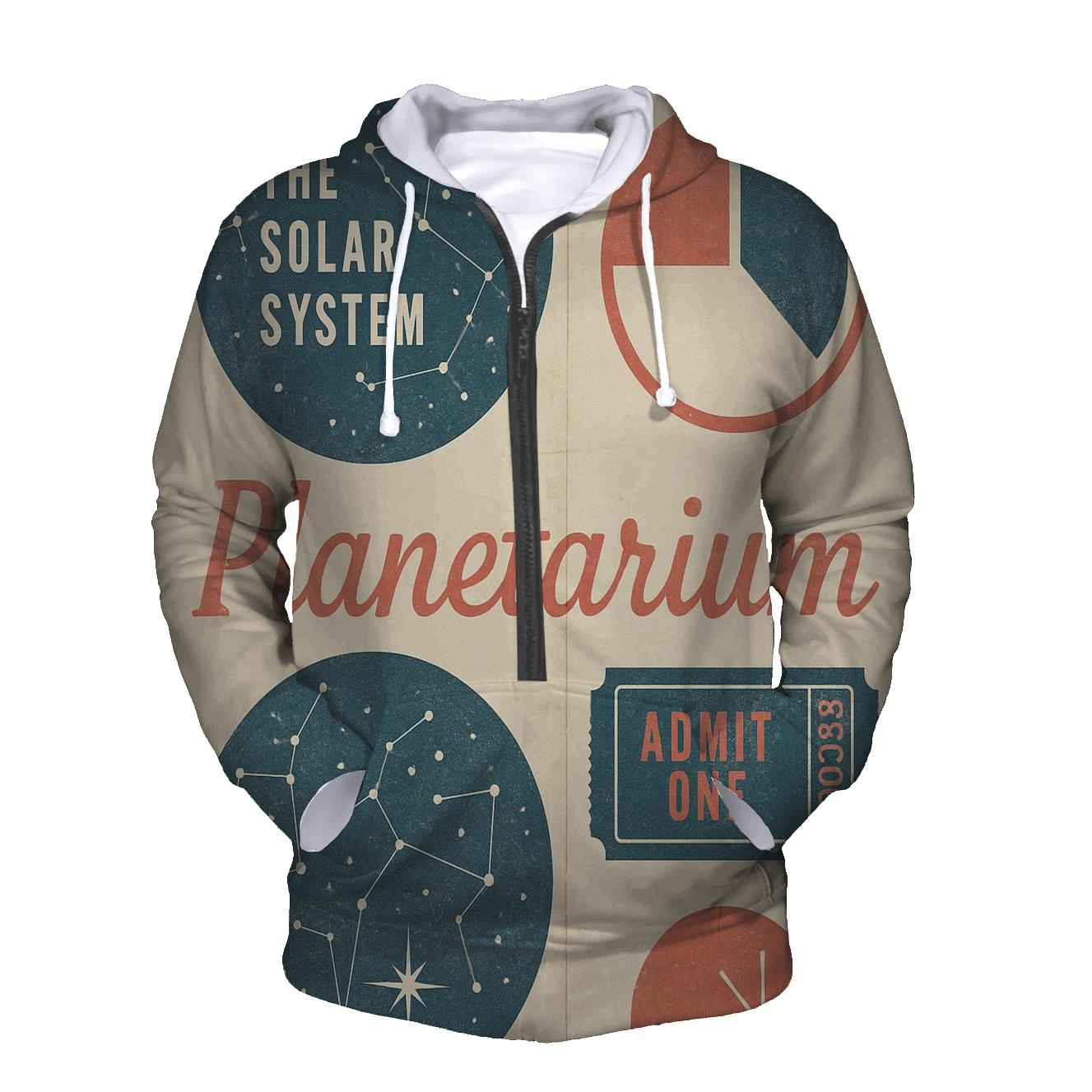 Mid Century Planetarium Brochure Collage Print zip-up hoodies