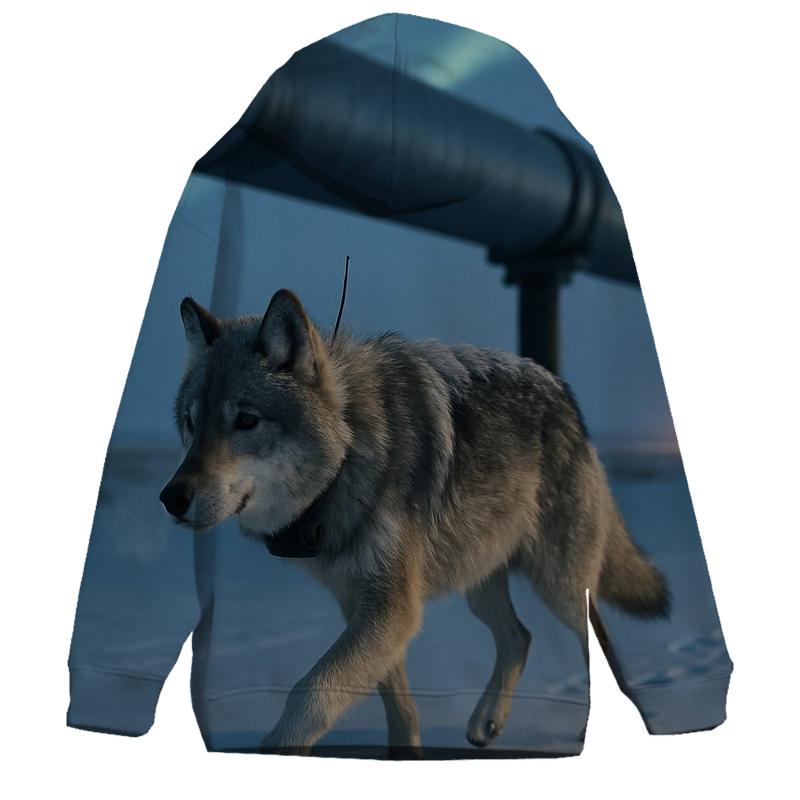 Radio Collared Wolf Crossing The Tundra Pipeline embroidered hoodies