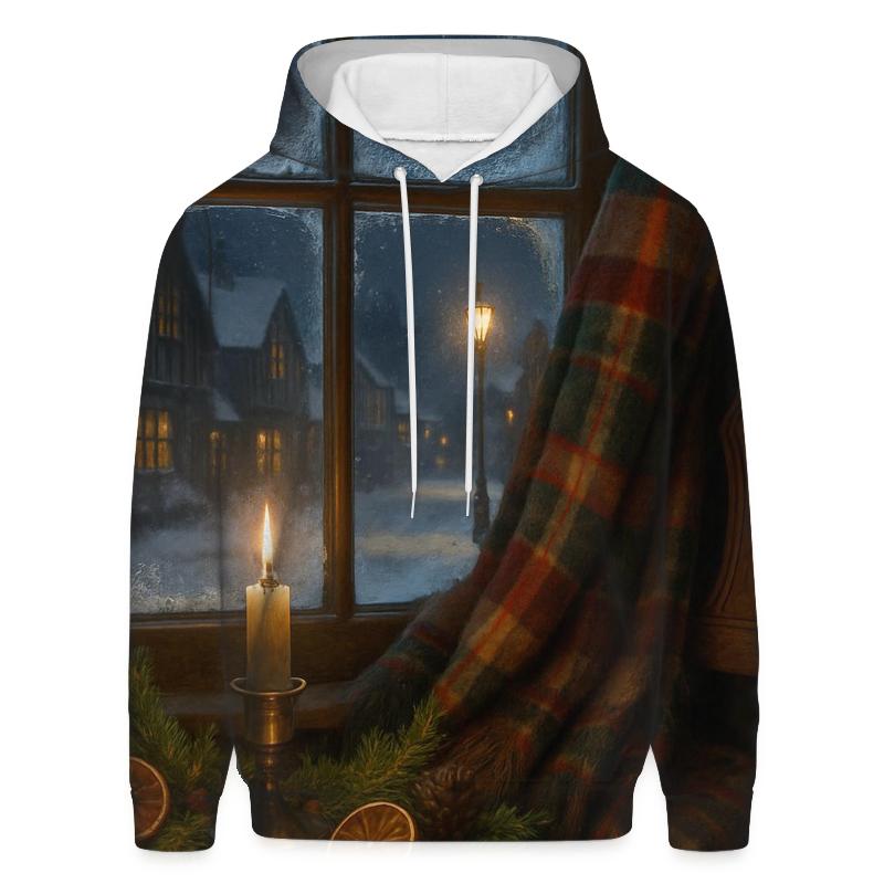 Candlelit Evergreen Window On A Snowy Night pullover hoodies
