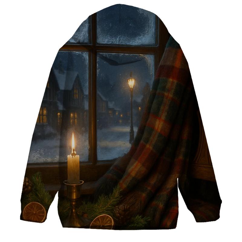 Candlelit Evergreen Window On A Snowy Night pullover hoodies