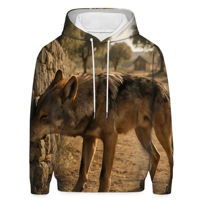 Mediterranean Wolf Among Ancient Pastoral Stone Walls custom hoodies