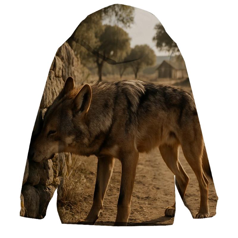 Mediterranean Wolf Among Ancient Pastoral Stone Walls custom hoodies