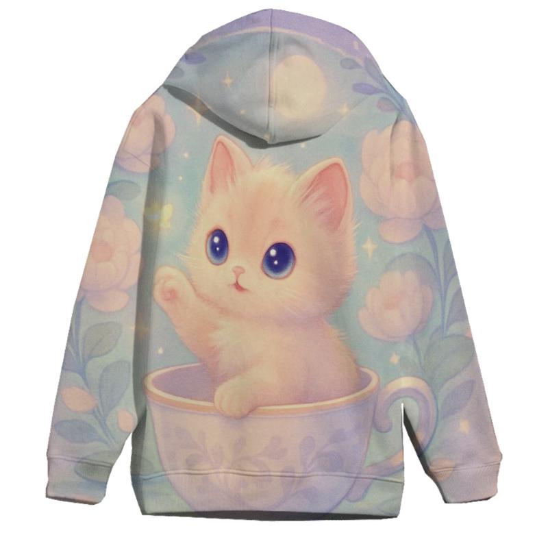 Moonlit Teacup Kitten Garden zip-up hoodies