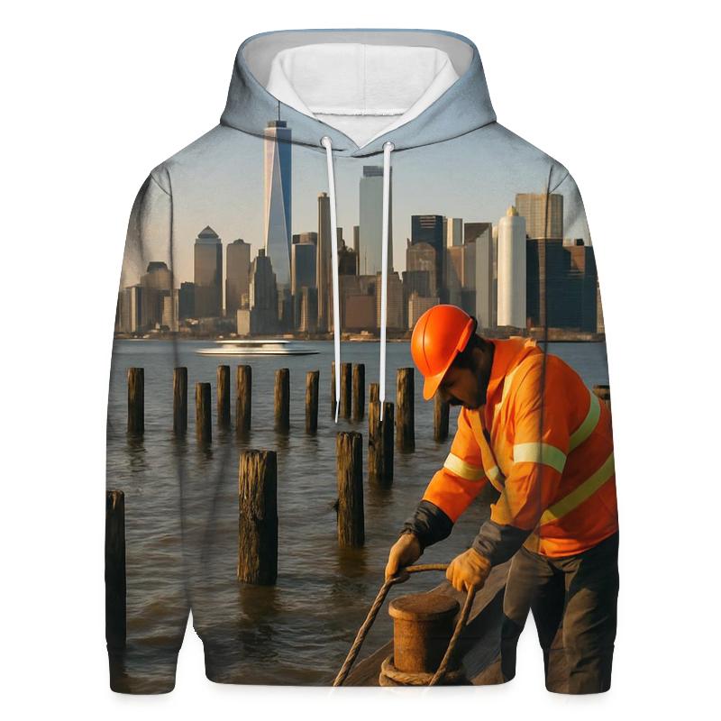 Red Hook Pier Panorama With Lower Manhattan Working Waterfront printed hoodies