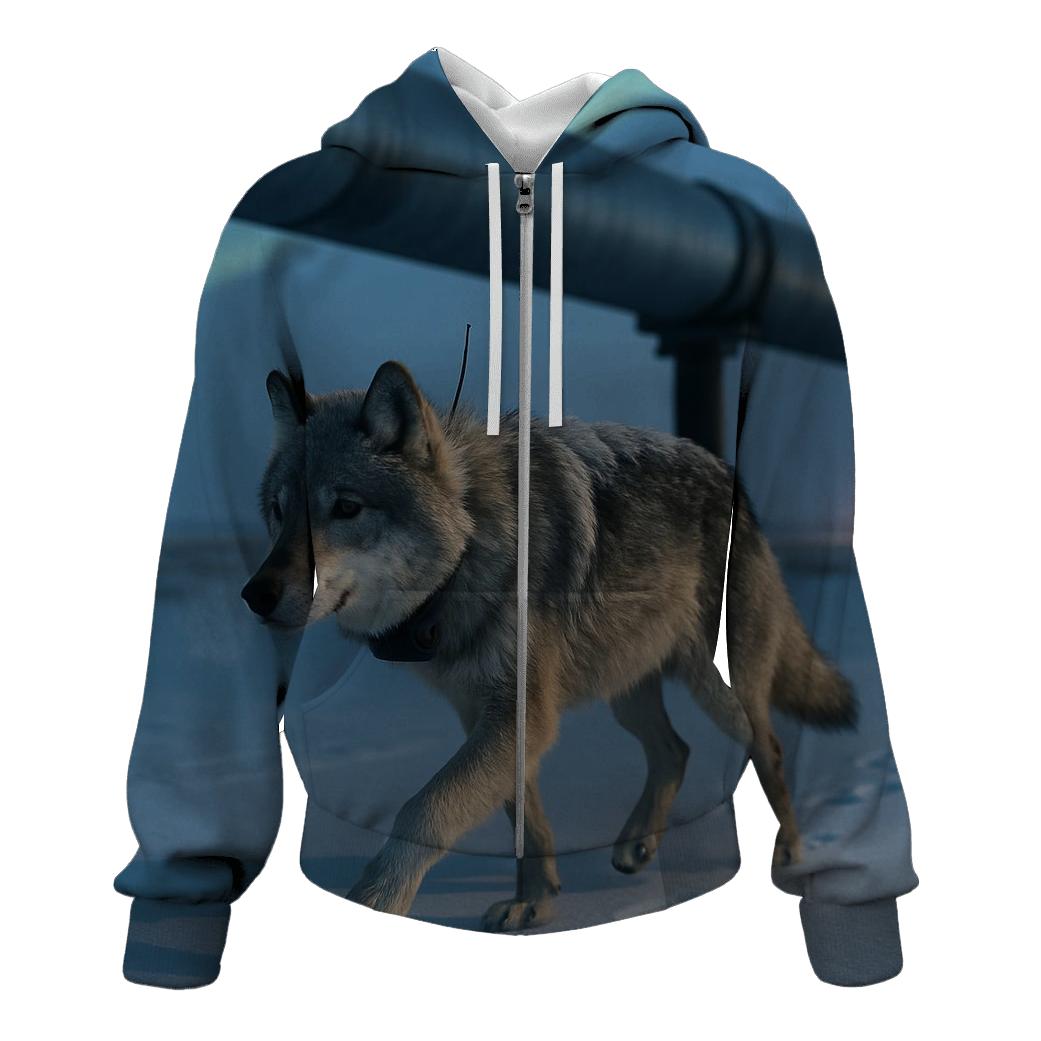 Radio Collared Wolf Crossing The Tundra Pipeline heavyweight hoodies