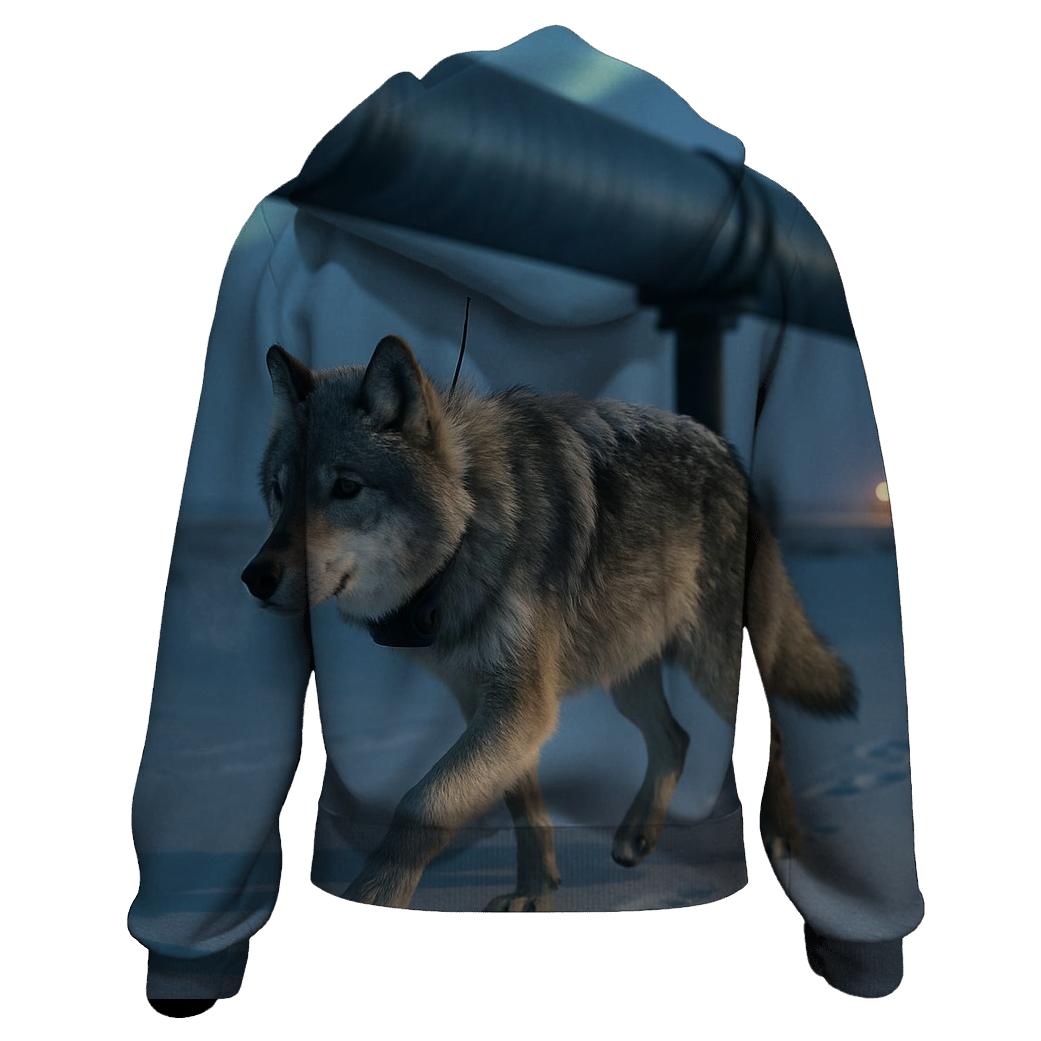 Radio Collared Wolf Crossing The Tundra Pipeline heavyweight hoodies