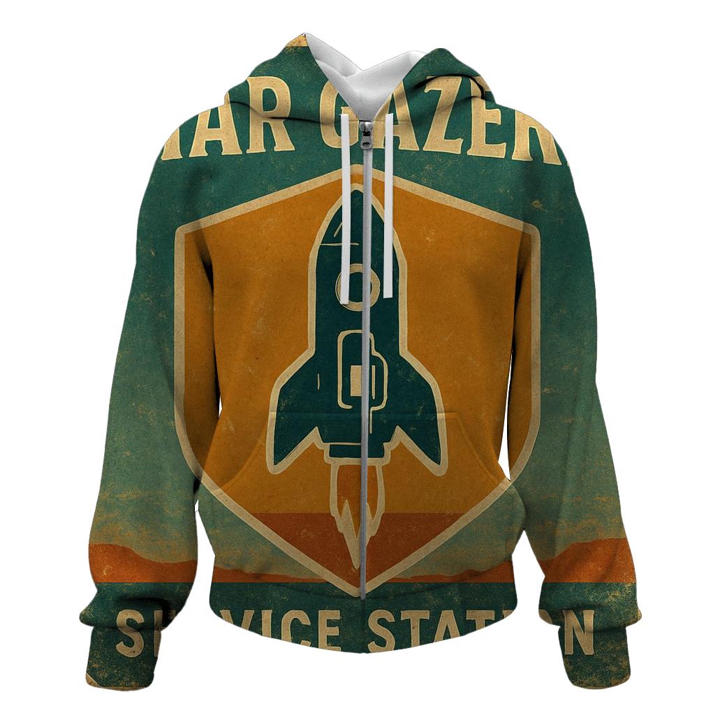 Weathered 1970s Stargazer Service Station Sign hoodie styles