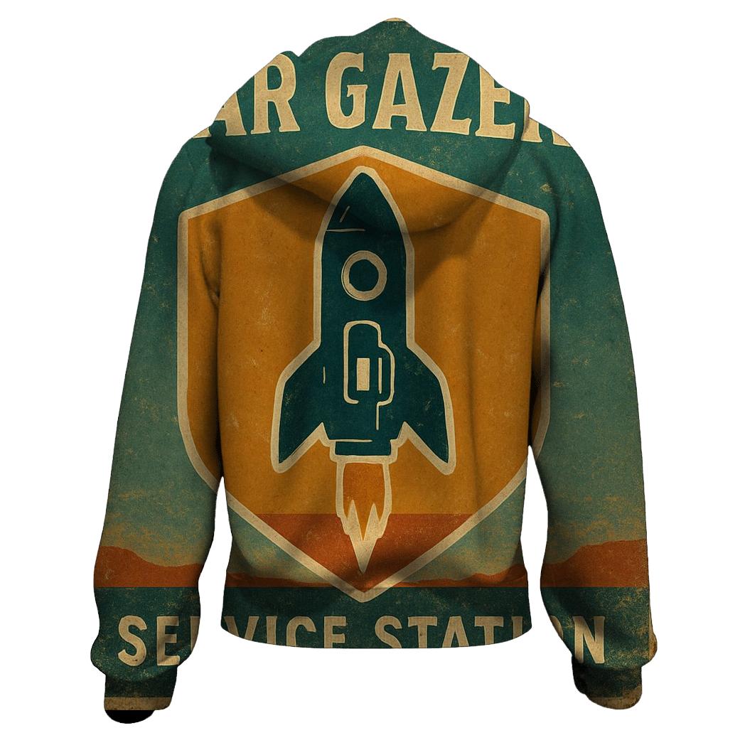 Weathered 1970s Stargazer Service Station Sign hoodie styles