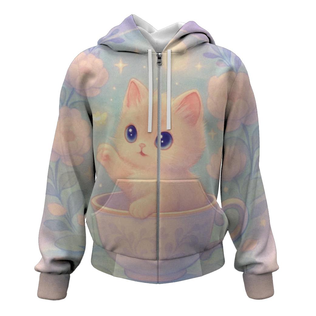 Moonlit Teacup Kitten Garden designer hoodies