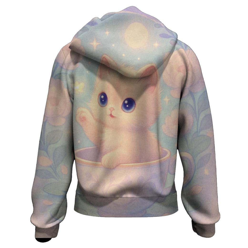 Moonlit Teacup Kitten Garden designer hoodies
