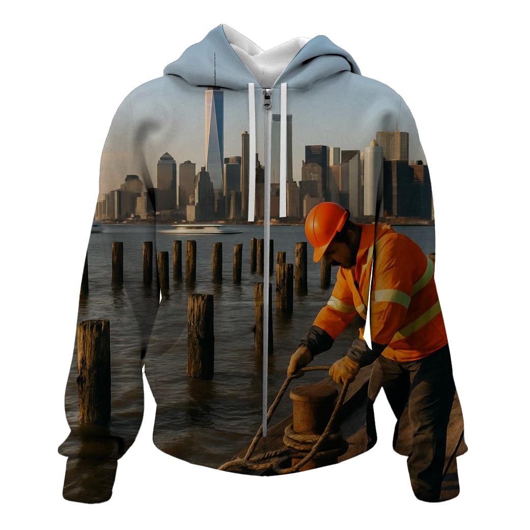 Red Hook Pier Panorama With Lower Manhattan Working Waterfront custom hoodies