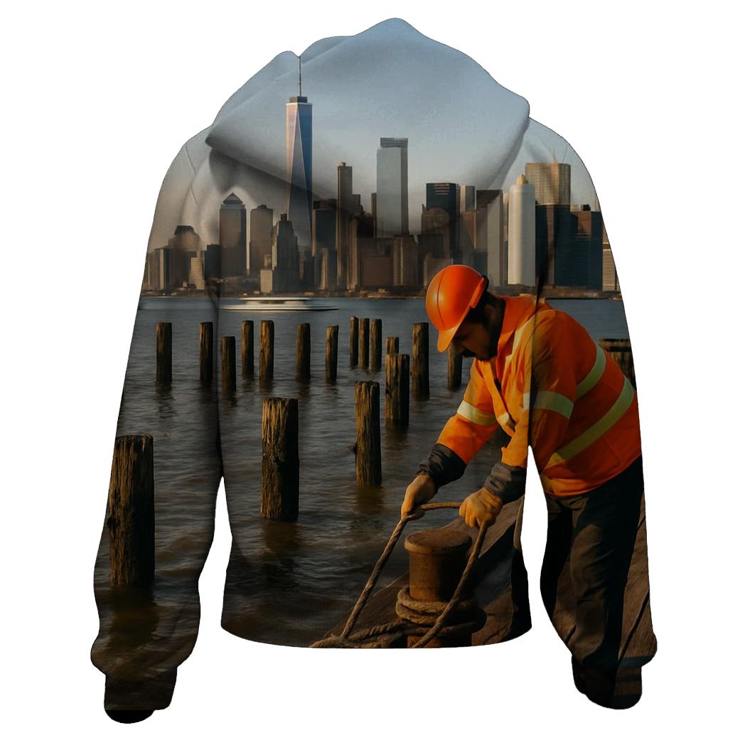 Red Hook Pier Panorama With Lower Manhattan Working Waterfront custom hoodies