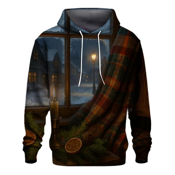 Candlelit Evergreen Window On A Snowy Night designer hoodies