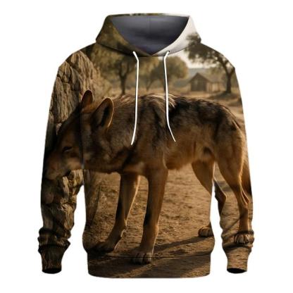 Mediterranean Wolf Among Ancient Pastoral Stone Walls premium hoodies