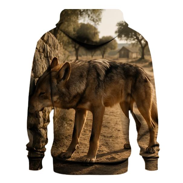 Mediterranean Wolf Among Ancient Pastoral Stone Walls premium hoodies