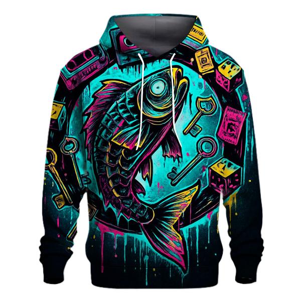 Clockwork Koi In The Neon Thriftstorm embroidered hoodies