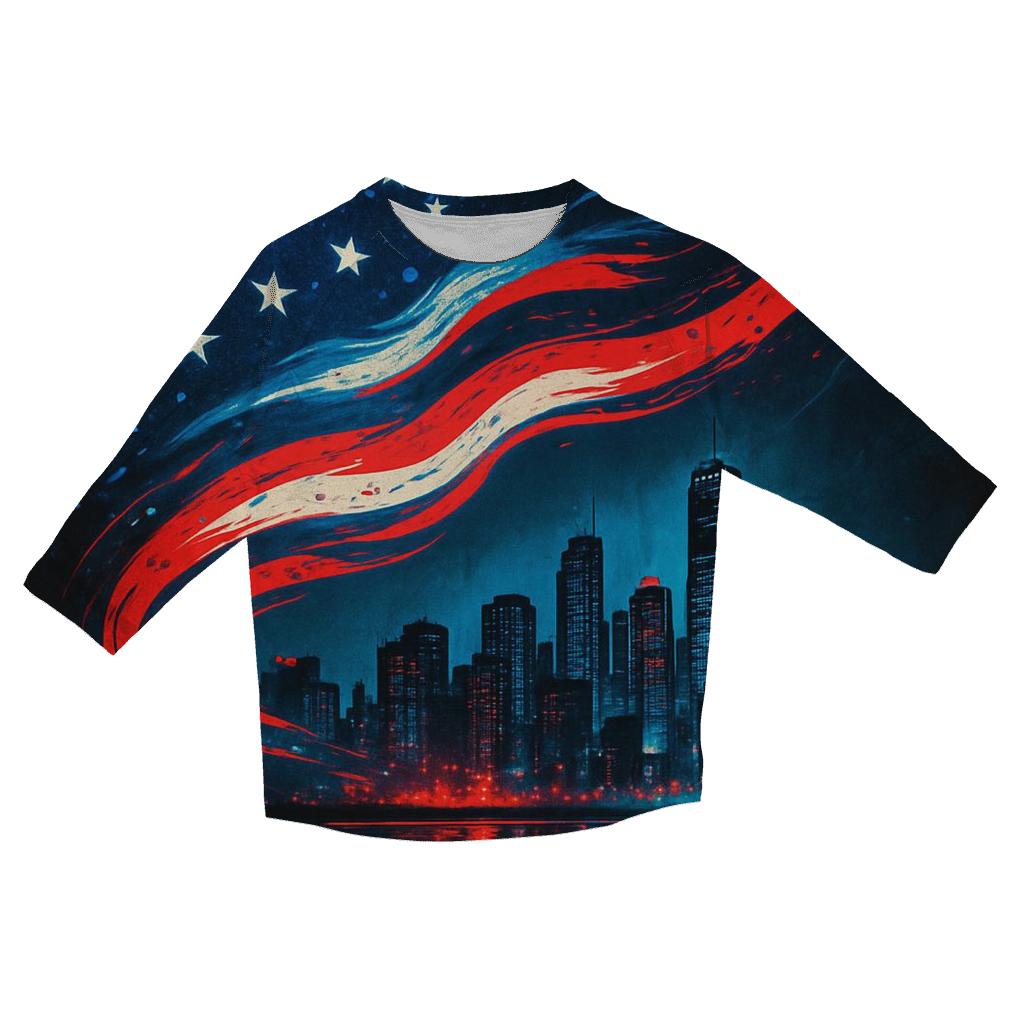 Skyline Stripes Over Midnight Harbor casual three quarter sleeve shirts
