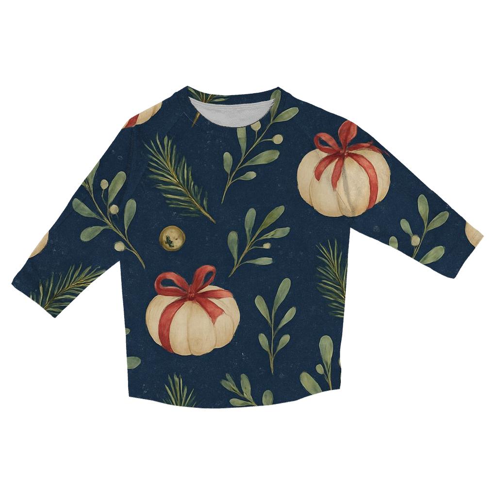 Ivory Pumpkin Gift Wrap Scatter On Midnight Blue Background personalized 3/4 sleeve tees