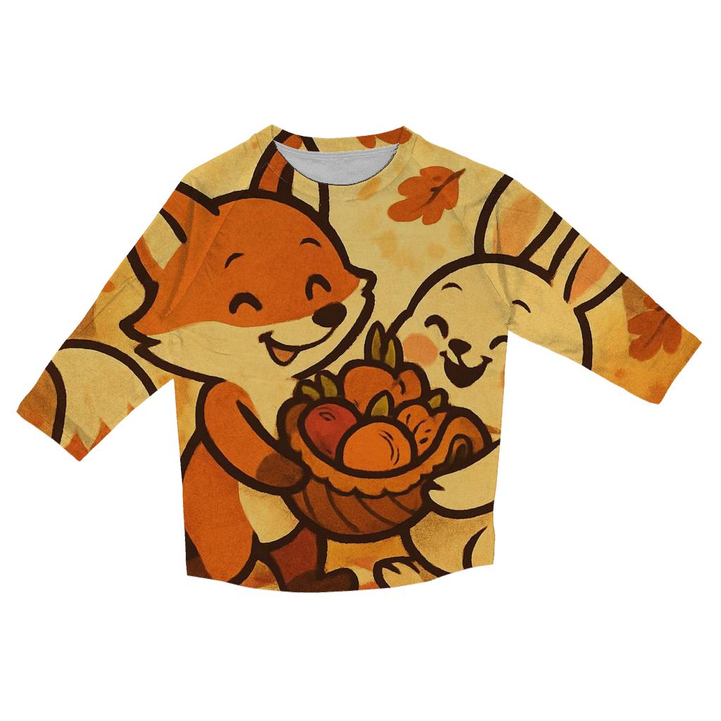 Forest Friends Harvest Parade Under Sunbeams printed three quarter sleeve shirts