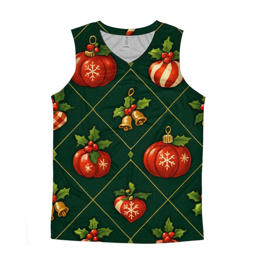 Crimson Pumpkin Ornaments Lattice On Evergreen Background cotton sleeveless tops