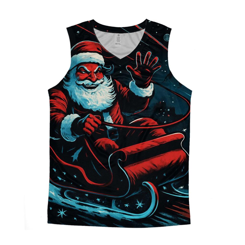Midnight Sleigh Drift Santa cotton sleeveless tops
