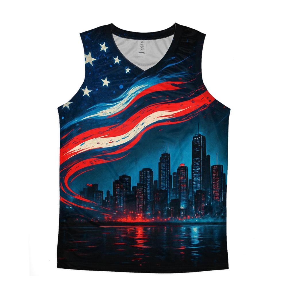 Skyline Stripes Over Midnight Harbor personalized athletic tanks