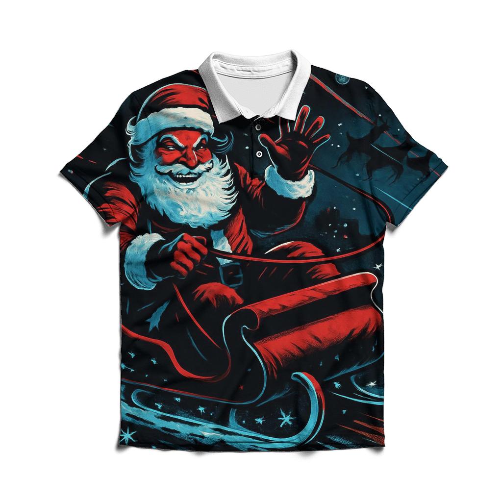 Midnight Sleigh Drift Santa custom polo shirts