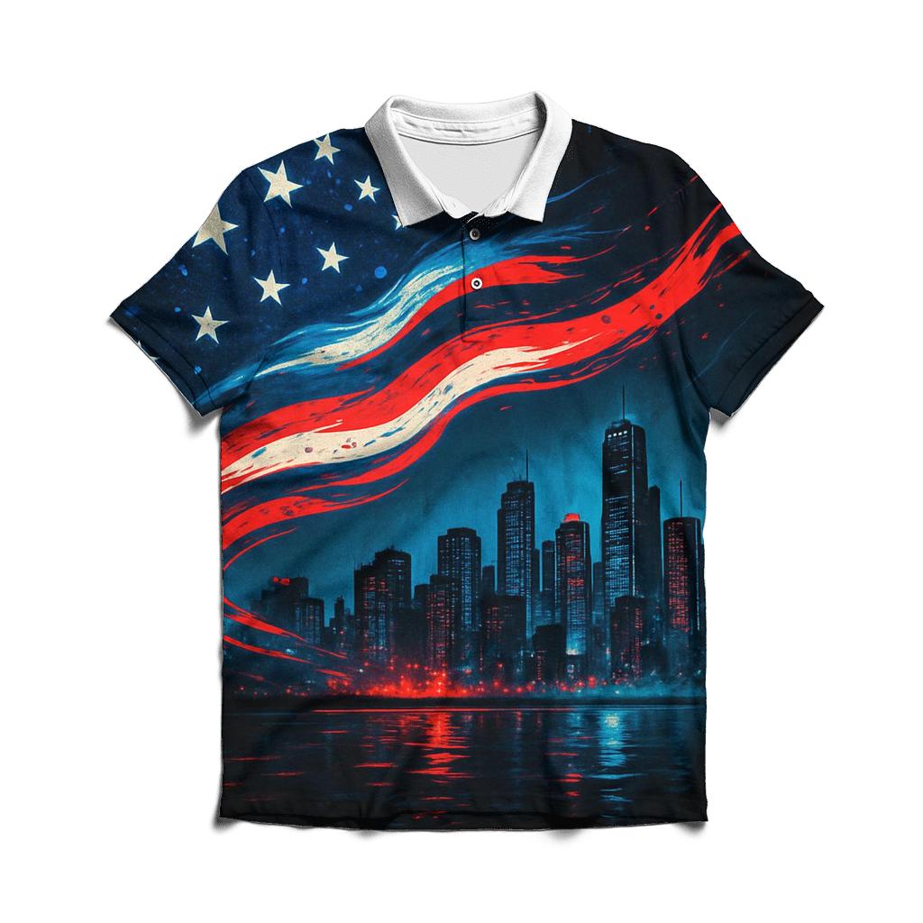Skyline Stripes Over Midnight Harbor casual sports polo shirts