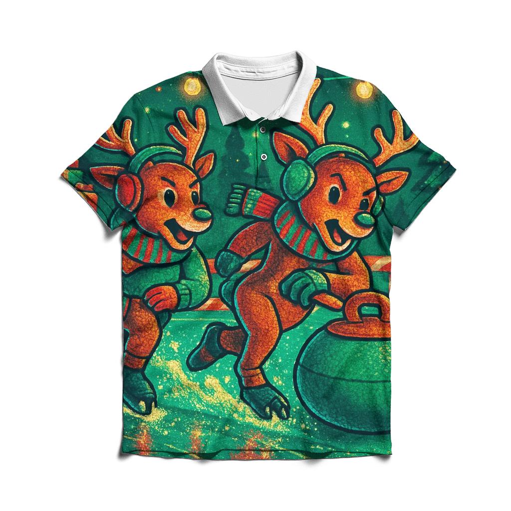 Reindeer Curling Championship On Peppermint Ice custom polo shirts