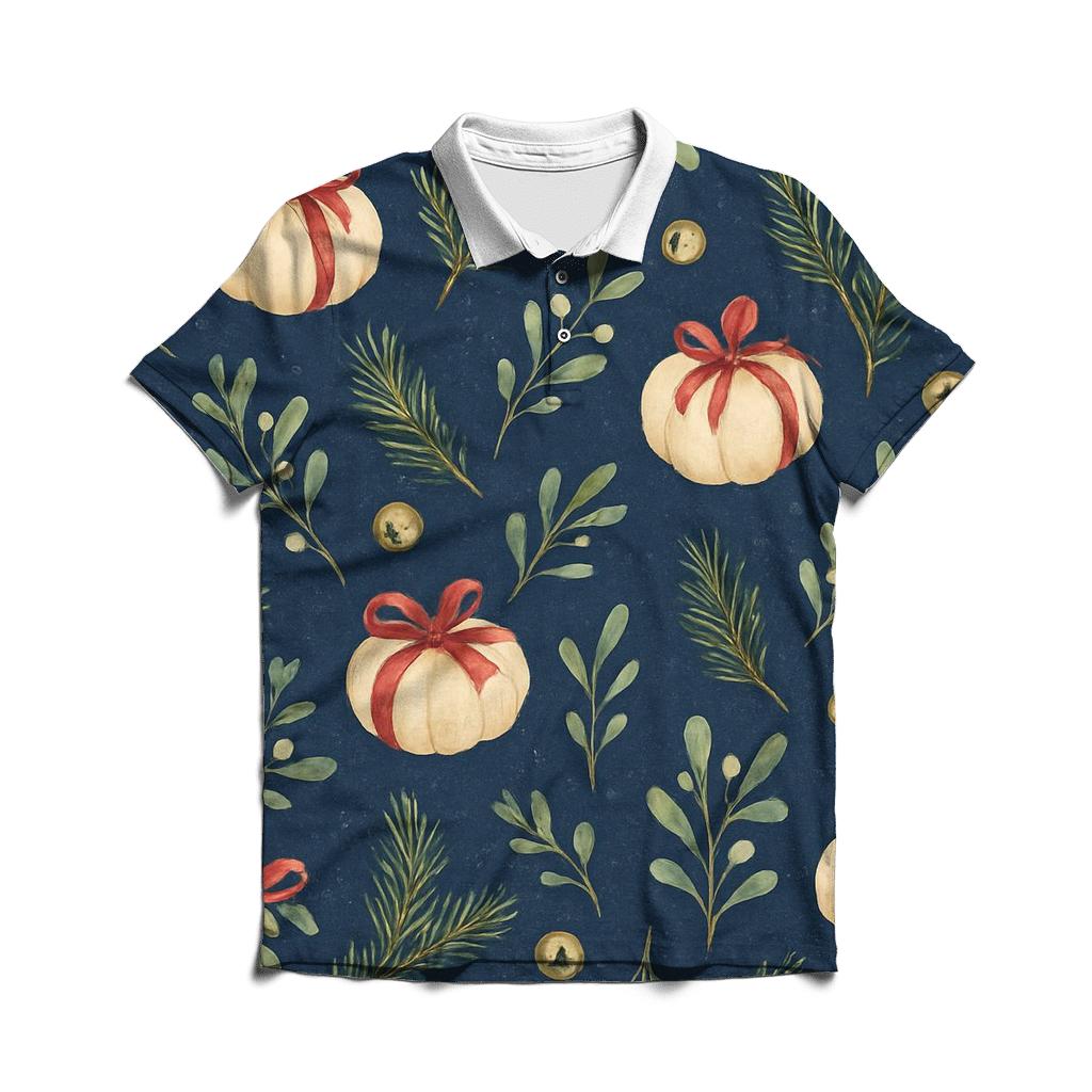 Ivory Pumpkin Gift Wrap Scatter On Midnight Blue Background stylish collar polo tees