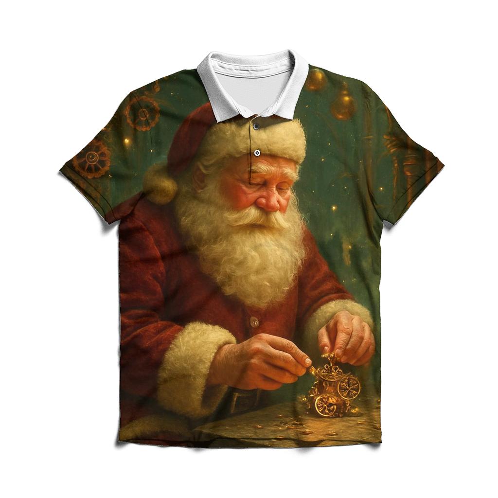 North Pole Clockwork Giftmaker Santa stylish collar polo tees