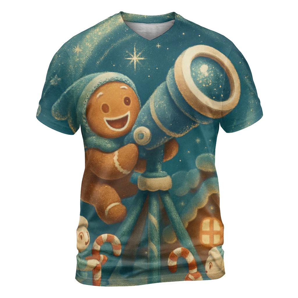 Gingerbread Observatory Under The Aurora artistic all-over print tops
