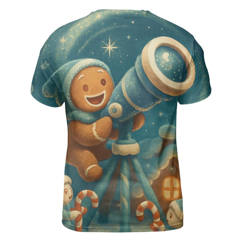Gingerbread Observatory Under The Aurora artistic all-over print tops