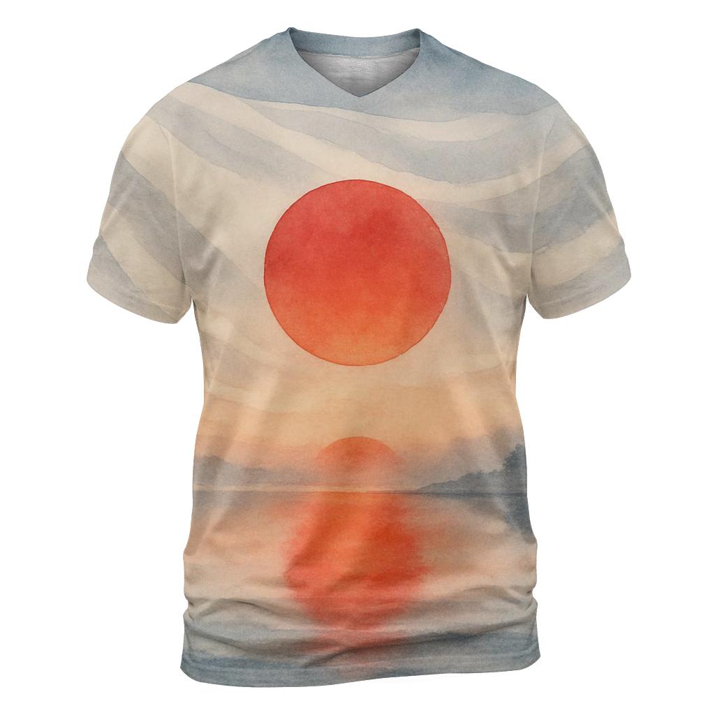 Japan Rising Tide Reflection artistic all-over print tops
