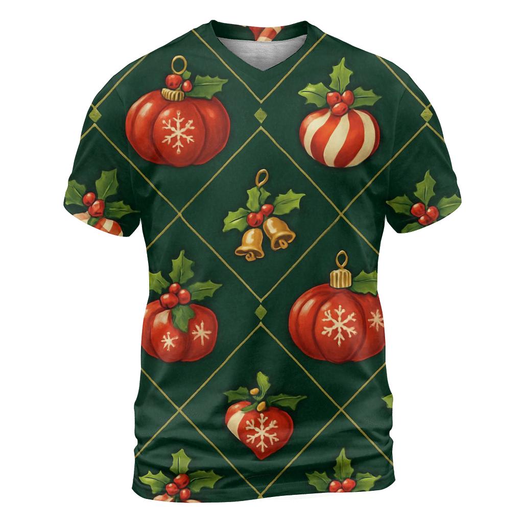Crimson Pumpkin Ornaments Lattice On Evergreen Background custom all-over print shirts