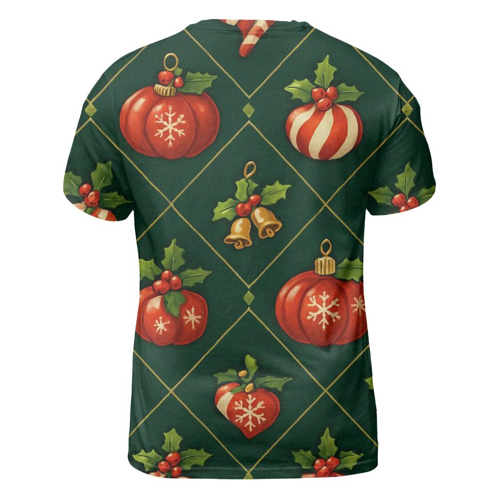 Crimson Pumpkin Ornaments Lattice On Evergreen Background custom all-over print shirts