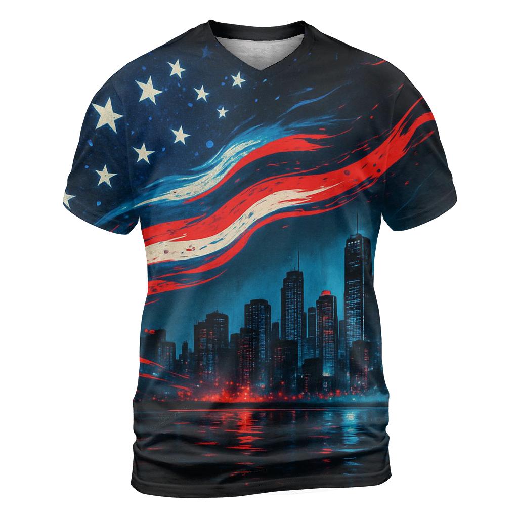 Skyline Stripes Over Midnight Harbor artistic all-over print tops